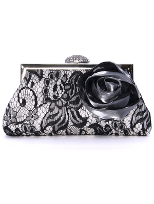 560133 Black Lace Evening Bag, Black