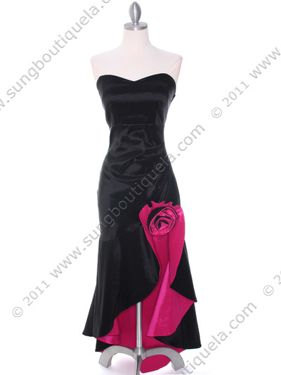 5633 Black Fuschia Taffeta Evening Dress - Black Fuschia, Front View Medium