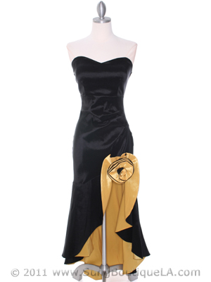 5633 Black Yellow Taffeta Evening Dress, Black Yellow