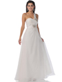 58100 Off White One Shoulder Chiffon Evening Dress - Off White, Front View Thumbnail