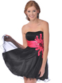 5859 Sweetheart Net Overlay Short Prom Dress - Black Fuschia, Front View Thumbnail