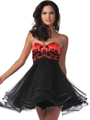 5867 Strapless Sweetheart Embroidered Lace Short Prom Dresses - Black Red, Front View Thumbnail