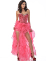 5878 Sequin Corset Top Prom Dress with Ruffle Hem - Watermelon, Front View Thumbnail