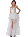 5878 Sequin Corset Top Prom Dress with Ruffle Hem - White, Front View Thumbnail