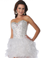 5878 Sequin Corset Top Prom Dress with Ruffle Hem - White, Alt View Thumbnail