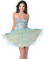 5883 Corset Sequin Top Prom Dress - Turquoise Yellow, Front View Thumbnail