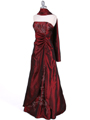 60638 Burgundy Taffeta Beaded Evening Gown - Burgundy, Alt View Thumbnail