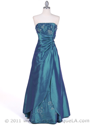 60638 Jade Taffeta Beaded Evening Gown, Jade