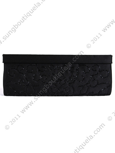 6130 Black Evening Bag with Beads - Black, Front View Medium