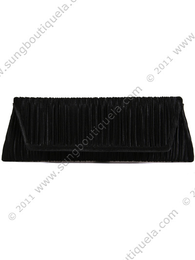 61472A Black Pleated Evening Bag - Black, Front View Medium