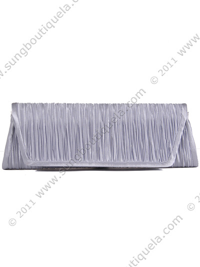 61472A Silver Pleated Evening Bag - Silver, Front View Medium
