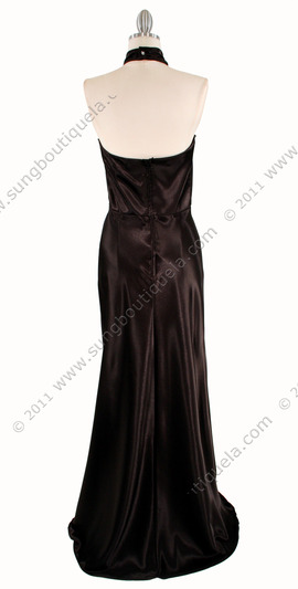 6192 Black Satin Evening Dress - Black, Back View Medium