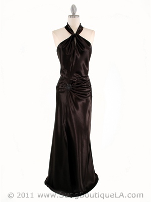 6192 Black Satin Evening Dress, Black