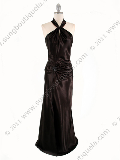 6192 Black Satin Evening Dress - Black, Front View Medium