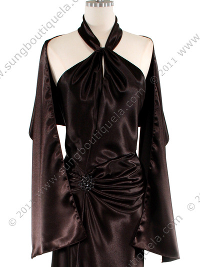 6192 Black Satin Evening Dress - Black, Alt View Medium