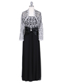 6250 Black/White Evening Dress with Lace Bolero Jacket - Black White, Front View Thumbnail