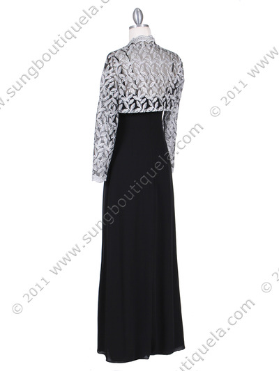 6250 Black/White Evening Dress with Lace Bolero Jacket - Black White, Back View Medium