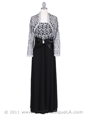6250 Black/White Evening Dress with Lace Bolero Jacket, Black White