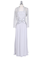 6250 Silver Evening Dress with Lace Bolero Jacket - Silver, Front View Thumbnail