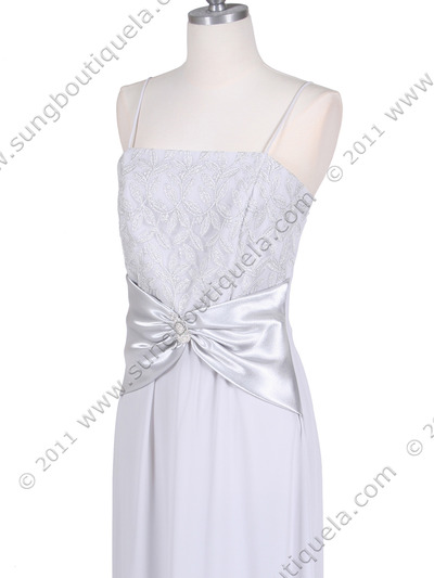 6250 Silver Evening Dress with Lace Bolero Jacket - Silver, Alt View Medium