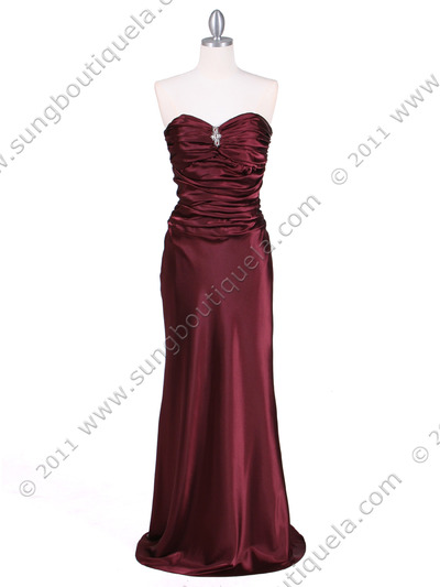 6251 Wine Evening Gown - Wine, Front View Medium