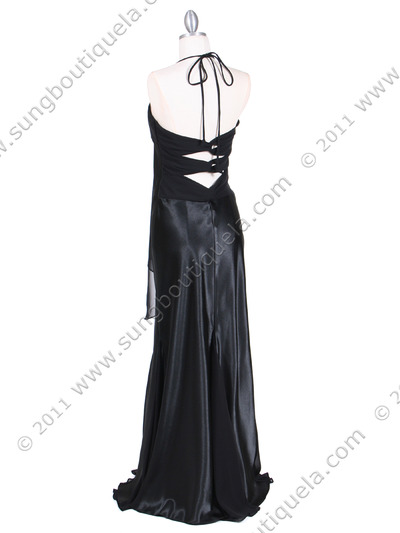 6255 Black Evening Dress with Rhinestone Buckle - Black, Back View Medium