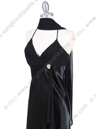 6255 Black Evening Dress with Rhinestone Buckle - Black, Alt View Medium