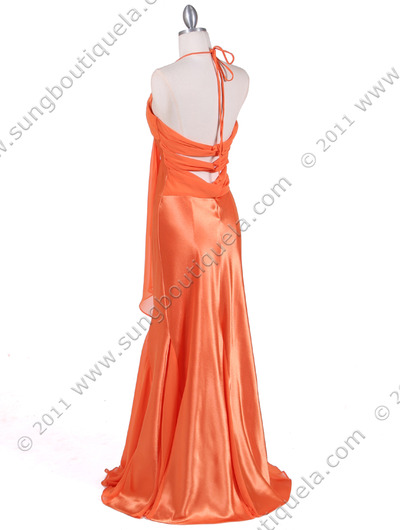6255 Orange Evening Dress with Rhinestone Buckle - Orange, Back View Medium