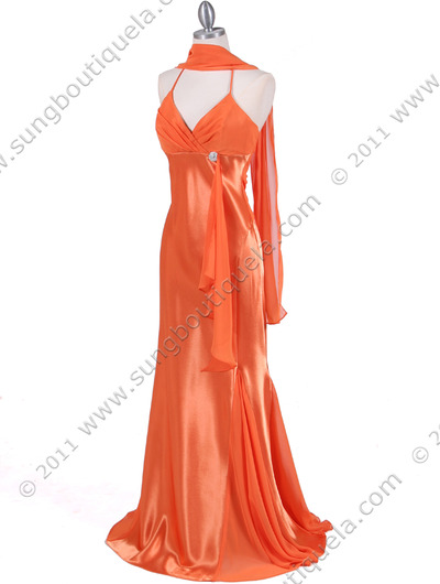 6255 Orange Evening Dress with Rhinestone Buckle - Orange, Alt View Medium