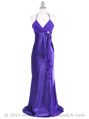 6255 Purple Evening Dress with Rhinestone Buckle, Purple