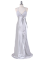 6255 Silver Evening Dress with Rhinestone Buckle - Silver, Front View Thumbnail