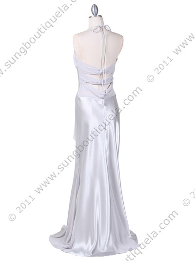 6255 Silver Evening Dress with Rhinestone Buckle - Silver, Back View Medium