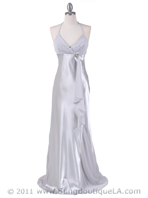 6255 Silver Evening Dress with Rhinestone Buckle, Silver