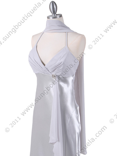 6255 Silver Evening Dress with Rhinestone Buckle - Silver, Alt View Medium