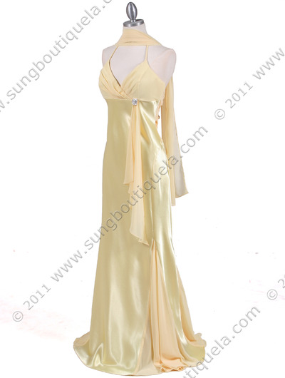 6255 Yellow Evening Dress with Rhinestone Buckle - Yellow, Alt View Medium