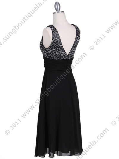 6261 Black Chiffon Cocktail Dress - Black, Back View Medium