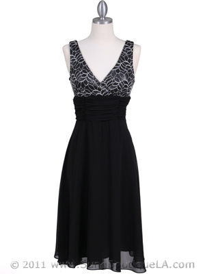 6261 Black Chiffon Cocktail Dress, Black