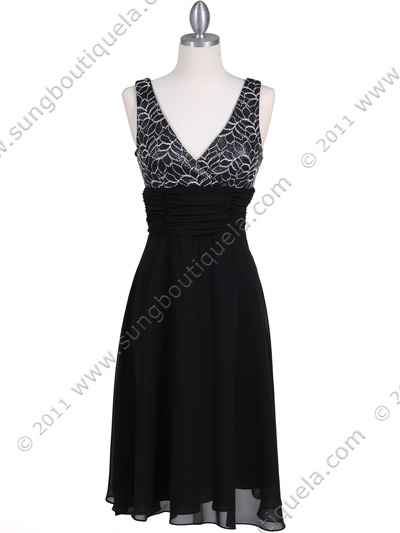 6261 Black Chiffon Cocktail Dress - Black, Front View Medium