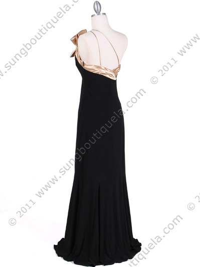 6263 Black Gold One Shoulder Evening Dress - Black Gold, Back View Medium