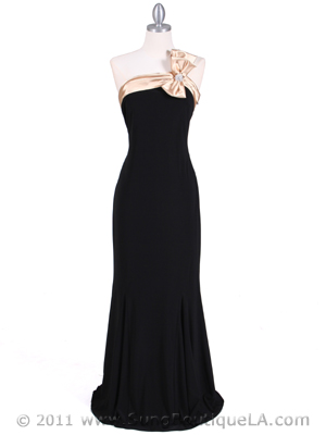 6263 Black Gold One Shoulder Evening Dress, Black Gold