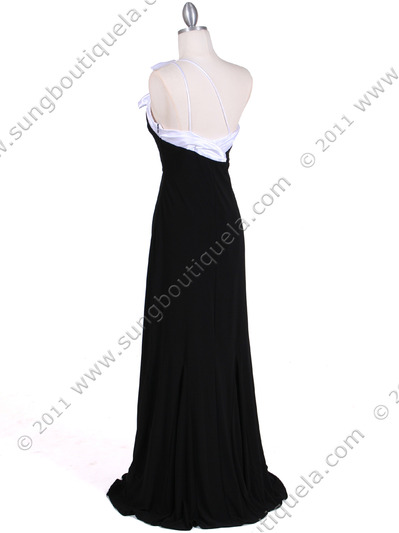 6263 Black White One Shoulder Evening Dress - Black White, Back View Medium