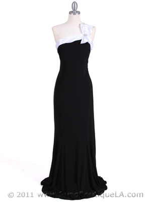 6263 Black White One Shoulder Evening Dress, Black White