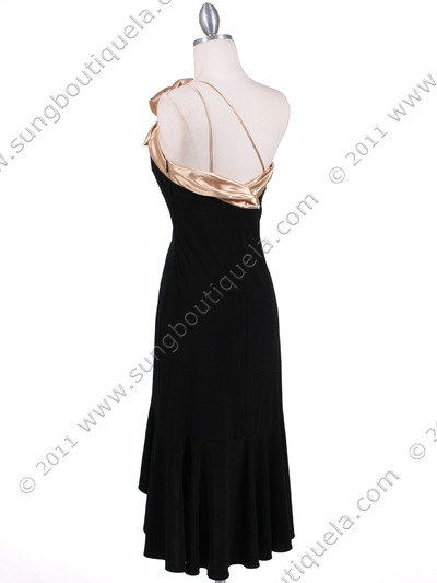 6264 Black Gold One Shoulder Cocktail Dress - Black Gold, Back View Medium
