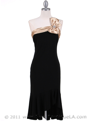 6264 Black Gold One Shoulder Cocktail Dress, Black Gold