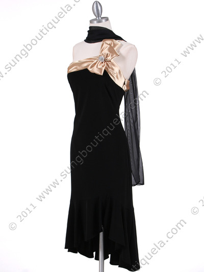 6264 Black Gold One Shoulder Cocktail Dress - Black Gold, Alt View Medium