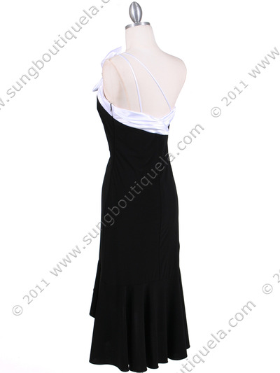 6264 Black White One Shoulder Cocktail Dress - Black White, Back View Medium