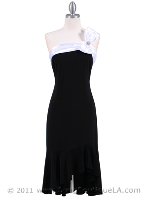6264 Black White One Shoulder Cocktail Dress, Black White