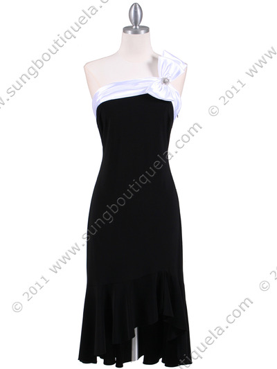 6264 Black White One Shoulder Cocktail Dress - Black White, Front View Medium