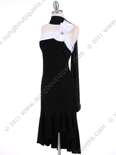 6264 Black White One Shoulder Cocktail Dress - Black White, Alt View Medium