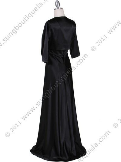 6265 Black Sequins Evening Dress with Bolero Jacket - Black, Back View Medium